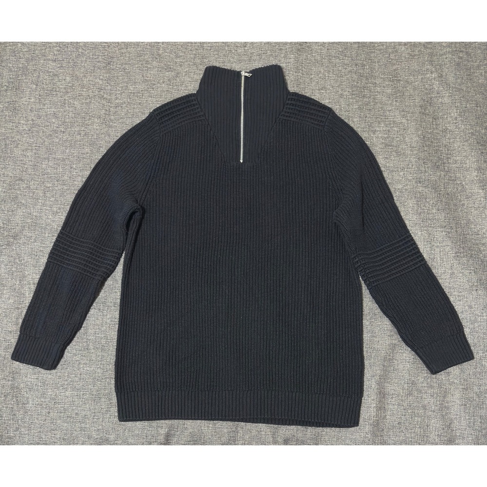 INC Mens XXL Sweater Black Ribbed Quarter Zip Pullover Cotton Blend